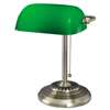 ALERA Traditional Banker's Lamp, Green Glass Shade, Antique Brass Base, 14"h