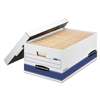 FELLOWES MFG. CO. STOR/FILE Storage Box, Legal, Locking Lid, White/Blue, 4/Carton