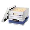 FELLOWES MFG. CO. STOR/FILE Med-Duty Letter/Legal Storage Boxes, Locking Lid, White/Blue, 4/Carton