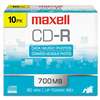 MAXELL CORP. OF AMERICA CD-R Discs, 700MB/80min, 48x, w/Slim Jewel Cases, Silver, 10/Pack