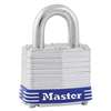 MASTER LOCK COMPANY Four-Pin Tumbler Laminated Steel Lock, 2" Wide, Silver/Blue, Two Keys