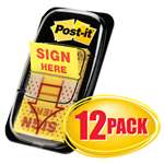 3M/COMMERCIAL TAPE DIV. Arrow Message 1" Page Flags,  "Sign Here", Yellow, 12 50-Flag Dispensers/Pk