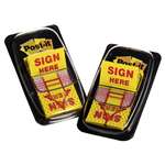 3M/COMMERCIAL TAPE DIV. Arrow Message 1" Page Flags, "Sign Here", Yellow, 2 50-Flag Dispensers/Pack