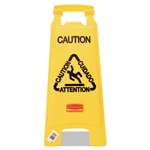 RUBBERMAID COMMERCIAL PROD. Multilingual "Caution" Floor Sign, Plastic, 11 x 1 1/2 x 26, Bright Yellow