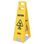 RUBBERMAID COMMERCIAL PROD. Caution Wet Floor Floor Sign, 4-Sided, Plastic, 12 x 16 x 38, Yellow