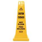 RUBBERMAID COMMERCIAL PROD. Four-Sided Caution, Wet Floor Safety Cone, 10 1/2w x 10 1/2d x 25 5/8h, Yellow
