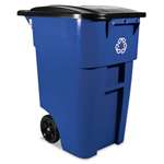 RUBBERMAID COMMERCIAL PROD. Brute Recycling Rollout Container, Square, 50gal, Blue
