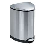 SAFCO PRODUCTS Step-On Waste Receptacle, Triangular, Stainless Steel, 4gal, Chrome/Black
