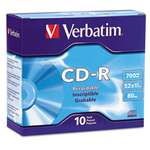 VERBATIM CORPORATION CD-R Discs, 700MB/80min, 52x, w/Slim Jewel Cases, Silver, 10/Pack