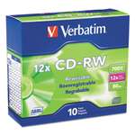 VERBATIM CORPORATION CD-RW, 700MB, 4X-12X High Speed, Branded Surface, 10/PK Slim Case